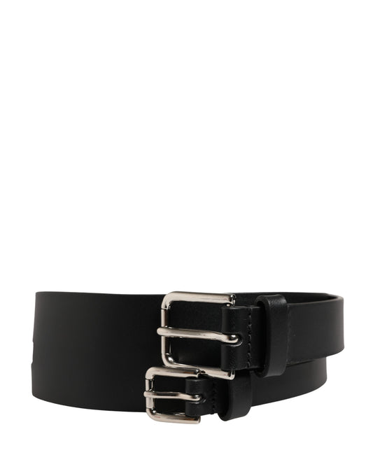 Dolce & Gabbana Black Double Strap Leather Silver Buckle Belt - YSONA