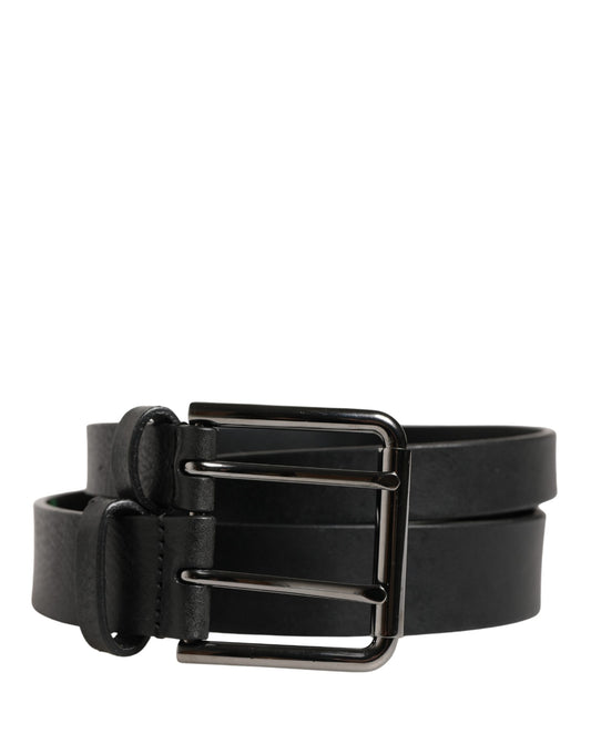 Dolce & Gabbana Black Double Strap Leather Silver Buckle Belt - YSONA