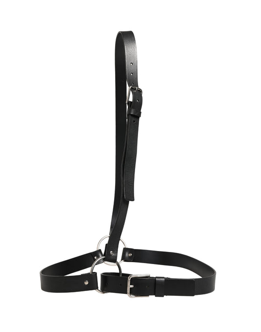 Dolce & Gabbana Black Double Strap Leather Silver Buckle Belt - YSONA