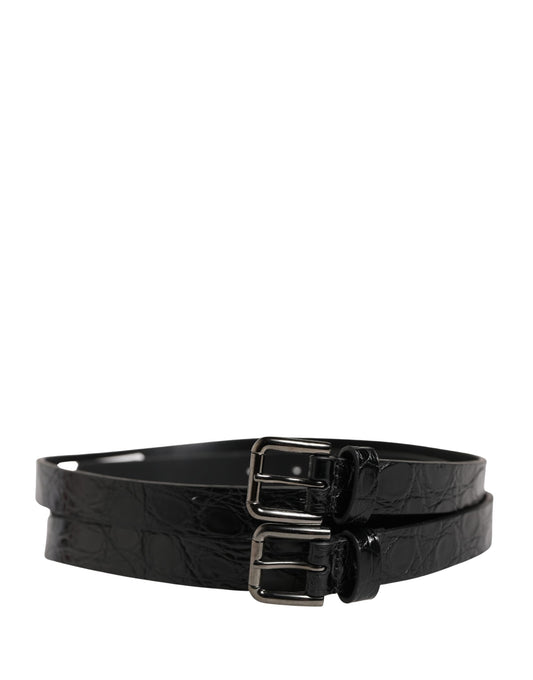 Dolce & Gabbana Black Double Strap Leather Silver Buckle Belt - YSONA