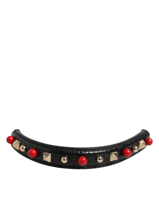 Dolce & Gabbana Black Embellished Leather Bag Handle Women Shoulder Strap - YSONA