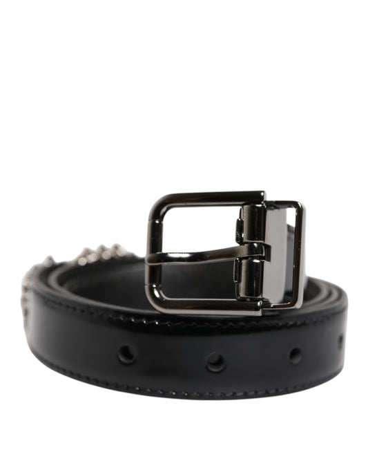 Dolce & Gabbana Black Embellished Metal Logo Buckle Belt - YSONA