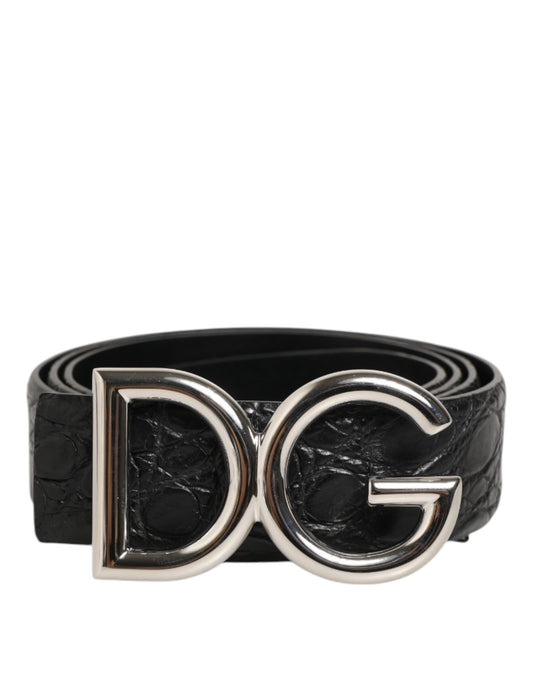 Dolce & Gabbana Black Exotic Leather DG Logo Buckle Belt - YSONA