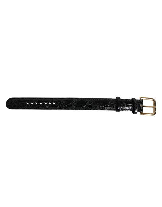Dolce & Gabbana Black Exotic Leather Gold Tone Metal Buckle Armband - YSONA