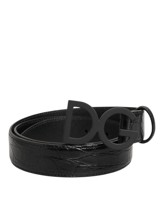 Dolce & Gabbana Black Exotic Leather Metal Logo Buckle Belt - YSONA