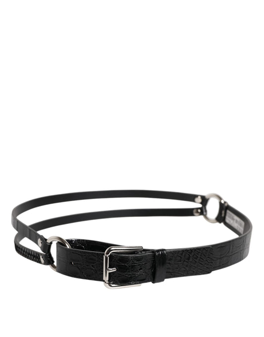 Dolce & Gabbana Black Exotic Leather Metal Logo Buckle Belt - YSONA