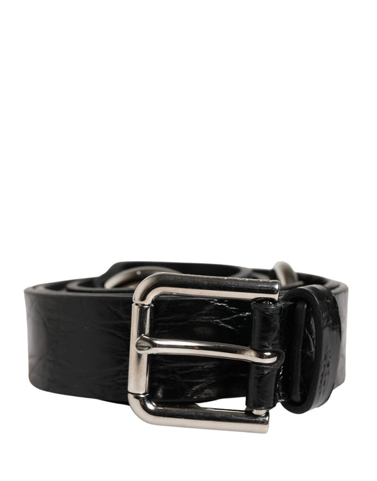 Dolce & Gabbana Black Exotic Leather Silver Metal Buckle Belt - YSONA