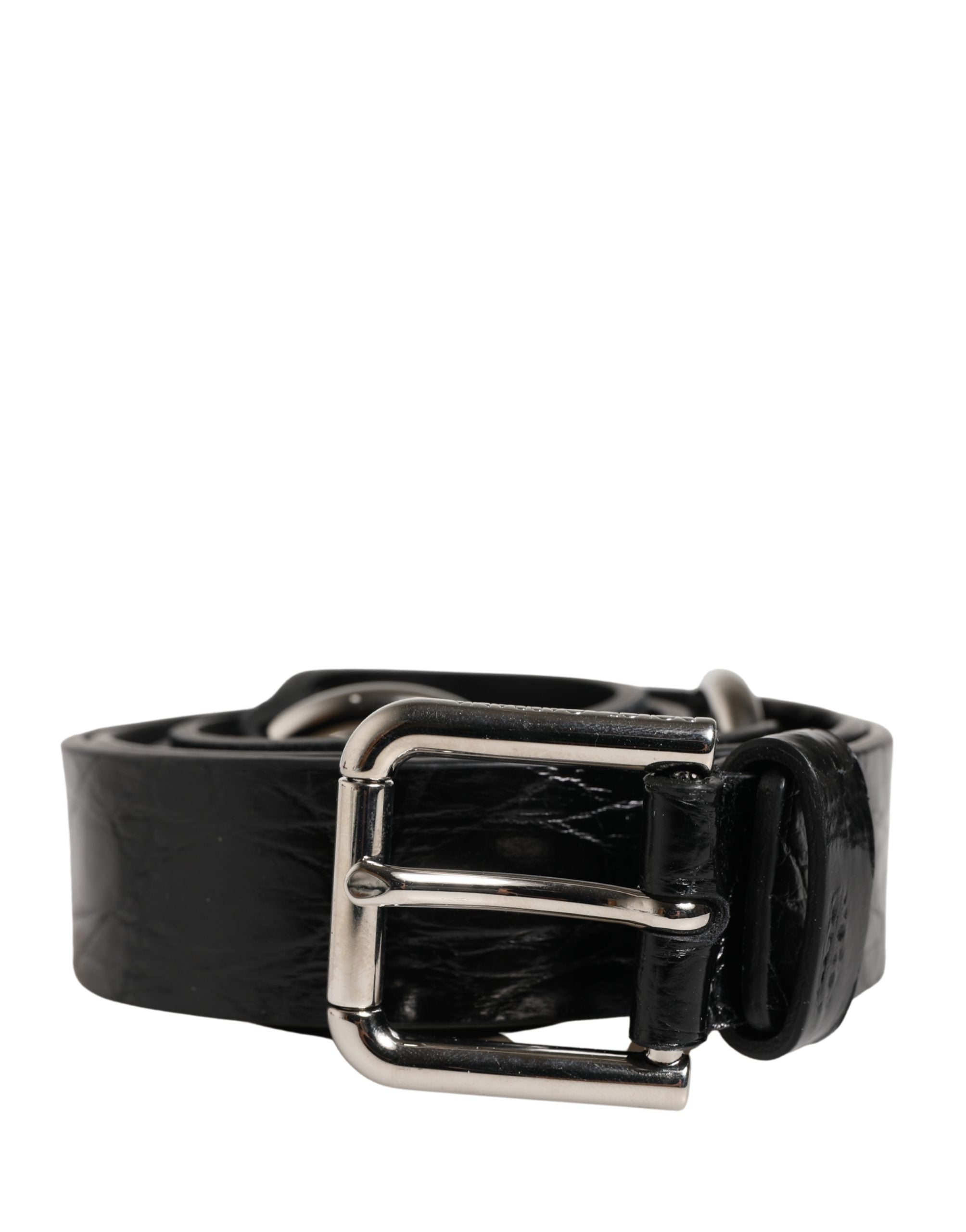 Dolce & Gabbana Black Exotic Leather Silver Metal Buckle Belt - view 2