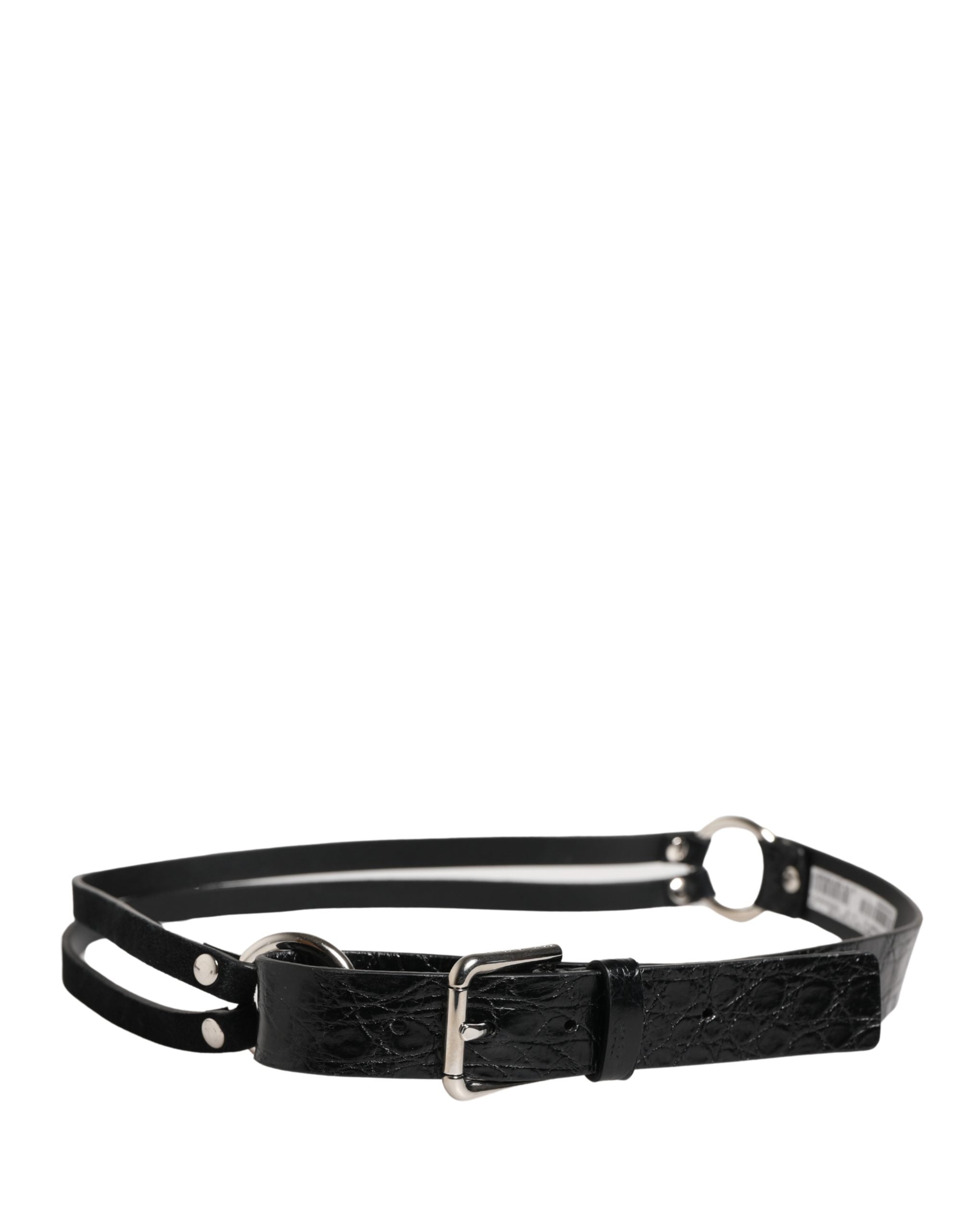 Dolce & Gabbana Black Exotic Leather Silver Metal Buckle Belt - view 3