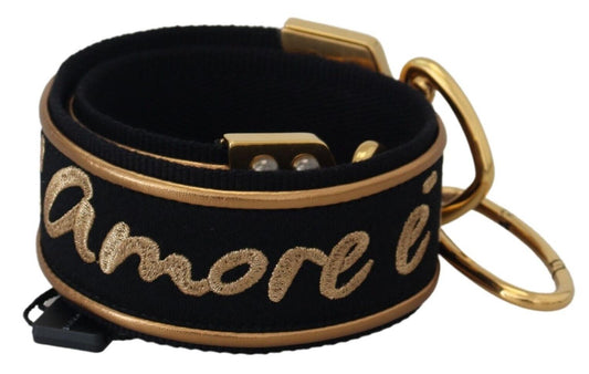 Dolce & Gabbana Black Gold Logo Print Brass Bag Shoulder Strap - YSONA