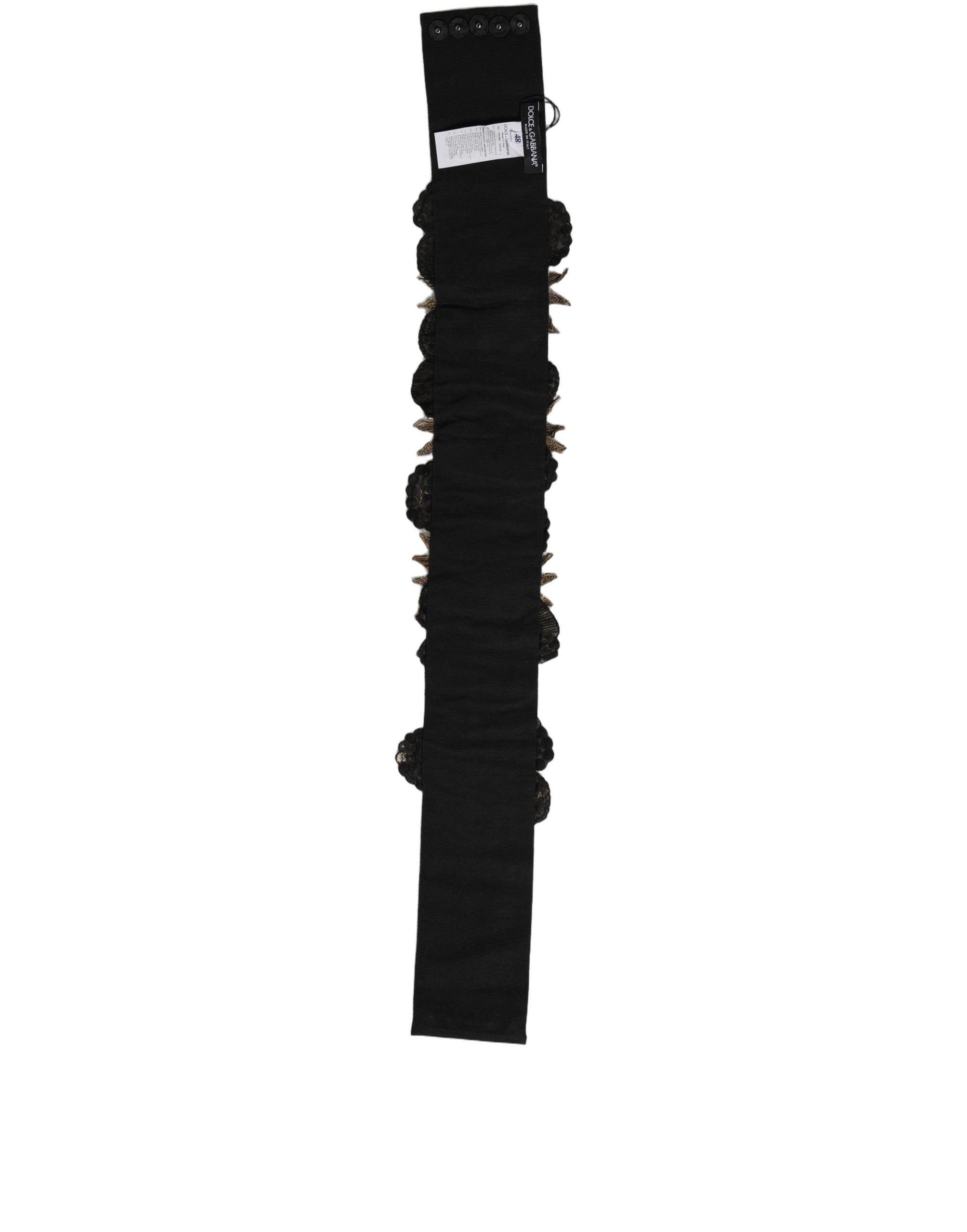 Dolce & Gabbana Black Gold Tone Crystal Brass Flower Brooches Belt - view 3