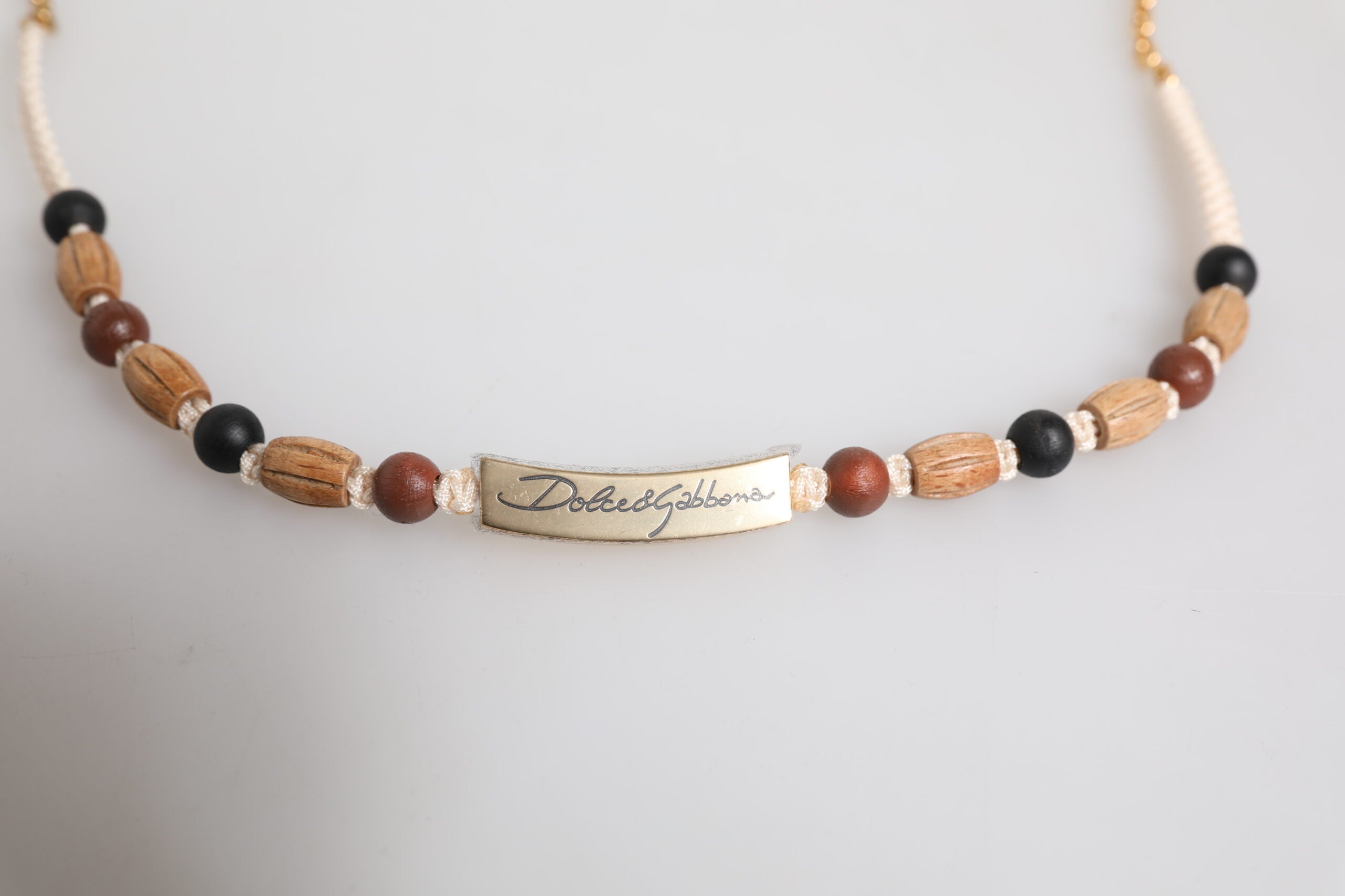 Dolce & Gabbana Black Gold Wooden Beaded Logo Pendant Necklace - view 3