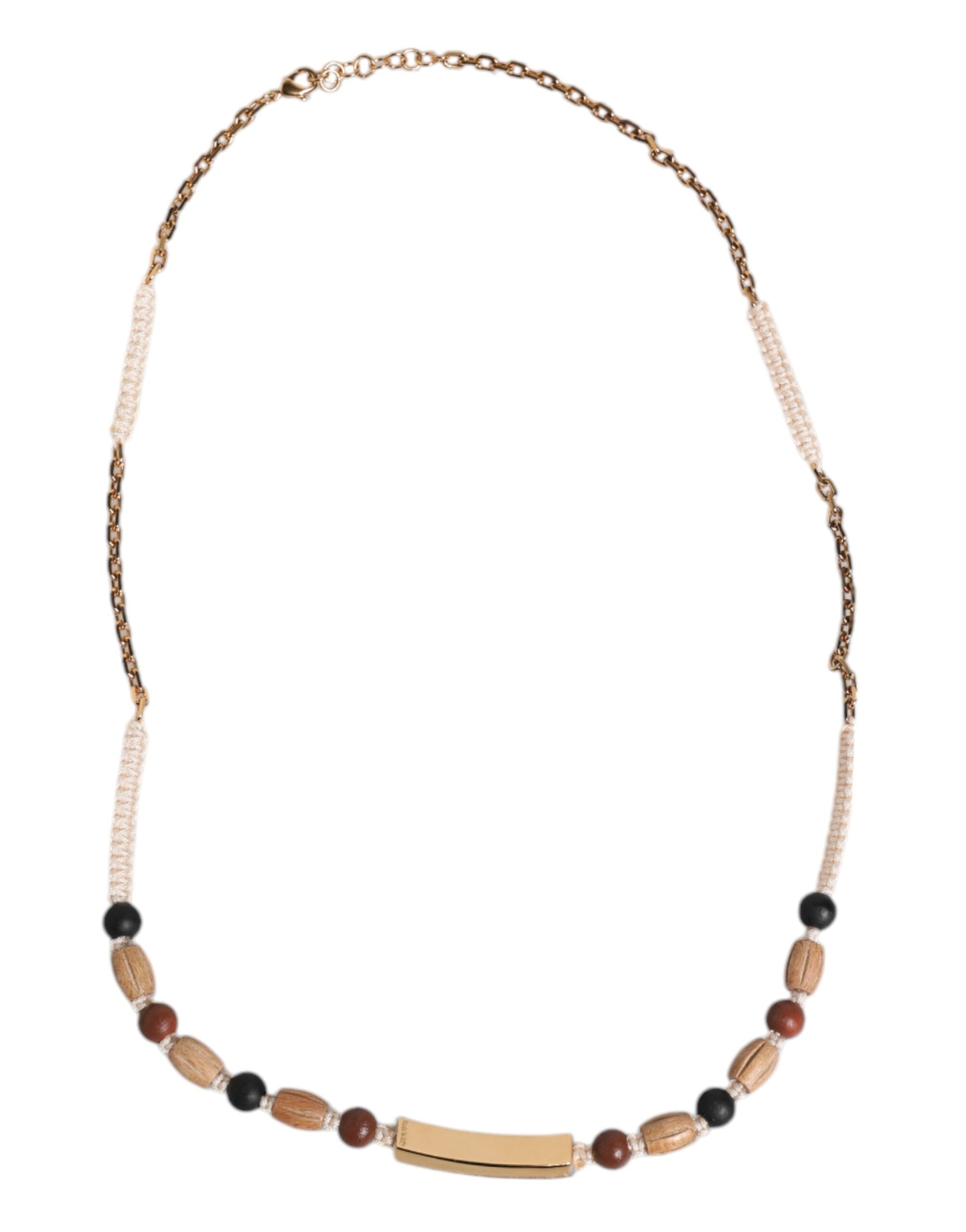 Dolce & Gabbana Black Gold Wooden Beaded Logo Pendant Necklace - view 4