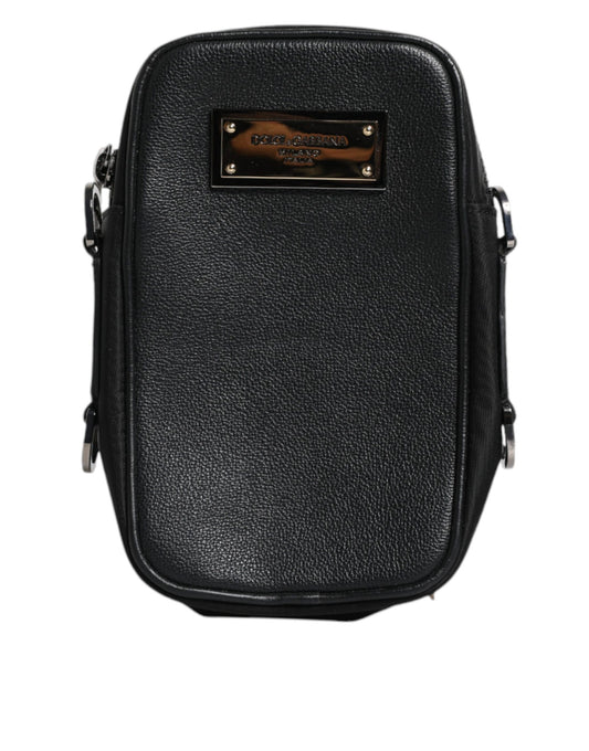 Dolce & Gabbana Black Grain Leather Logo Plaque Clutch Bag - YSONA