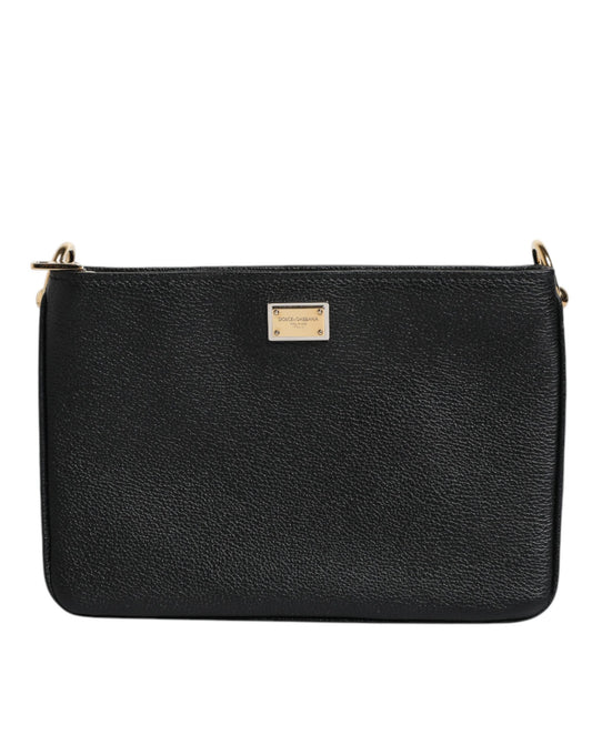 Dolce & Gabbana Black Grain Leather Logo Plaque Clutch Bag - YSONA