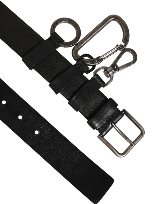 Dolce & Gabbana Black Key Ring Clip Attachments Buckle Belt - YSONA