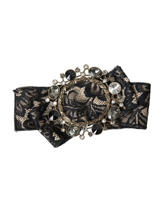 Dolce & Gabbana Black Lace Crystal Handmade Brooch Hair Pin - YSONA