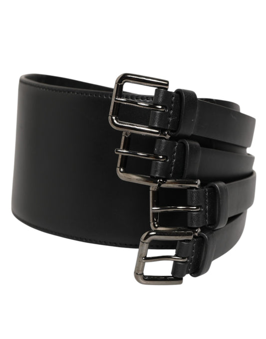 Dolce & Gabbana Black Leather 4-Strap Metal Multi-Buckle Belt - YSONA