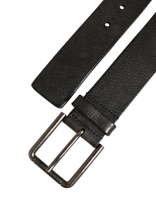 Dolce & Gabbana Black Leather Brushed Metal Buckle Men Belt - YSONA