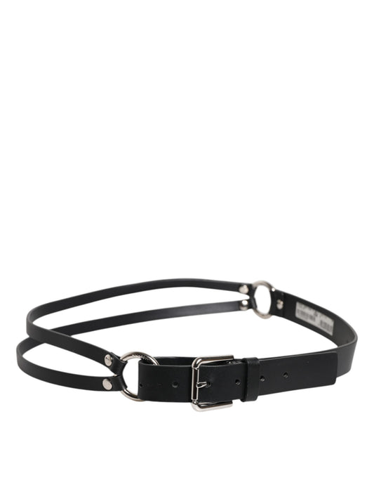Dolce & Gabbana Black Leather Classic Metal Logo Buckle Belt - YSONA