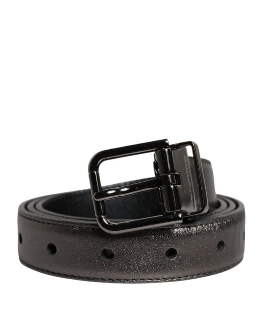 Dolce & Gabbana Black Leather Classic Metal Logo Buckle Belt - YSONA