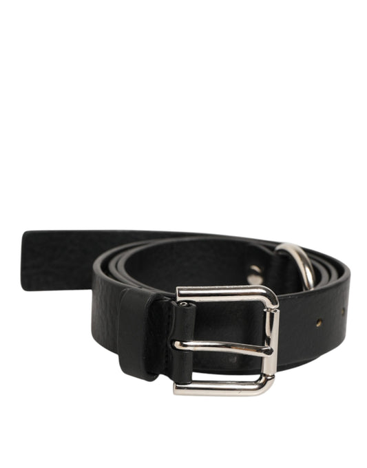 Dolce & Gabbana Black Leather Classic Metal Logo Buckle Belt - YSONA