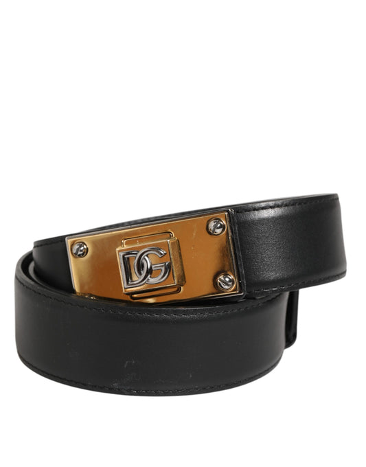 Dolce & Gabbana Black Leather Classic Metal Logo Buckle Belt - YSONA