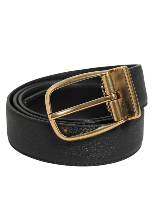 Dolce & Gabbana Black Leather Classic Metal Logo Buckle Belt - YSONA