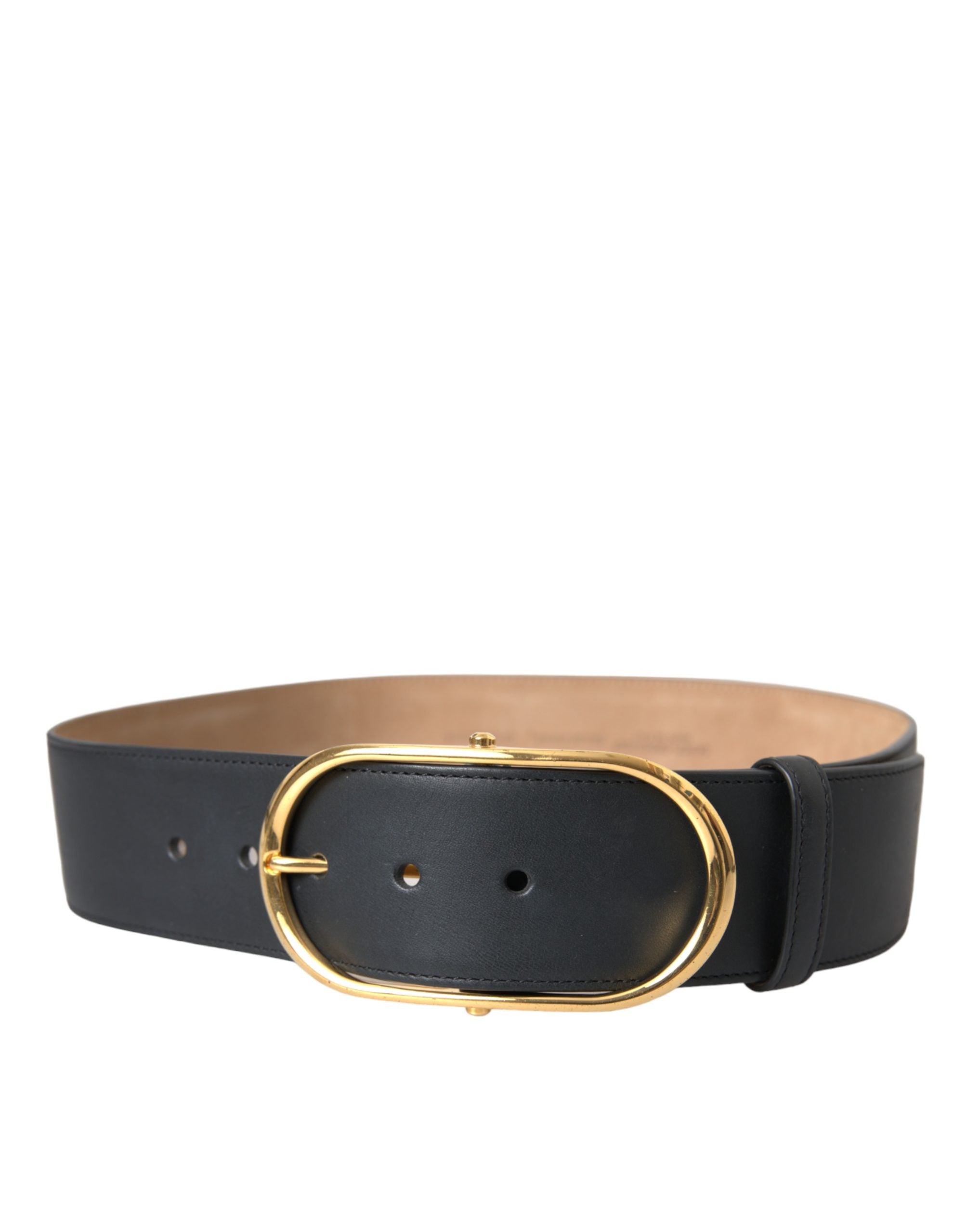 Dolce & Gabbana Black Leather Classic Metal Oval Buckle Belt - view 3