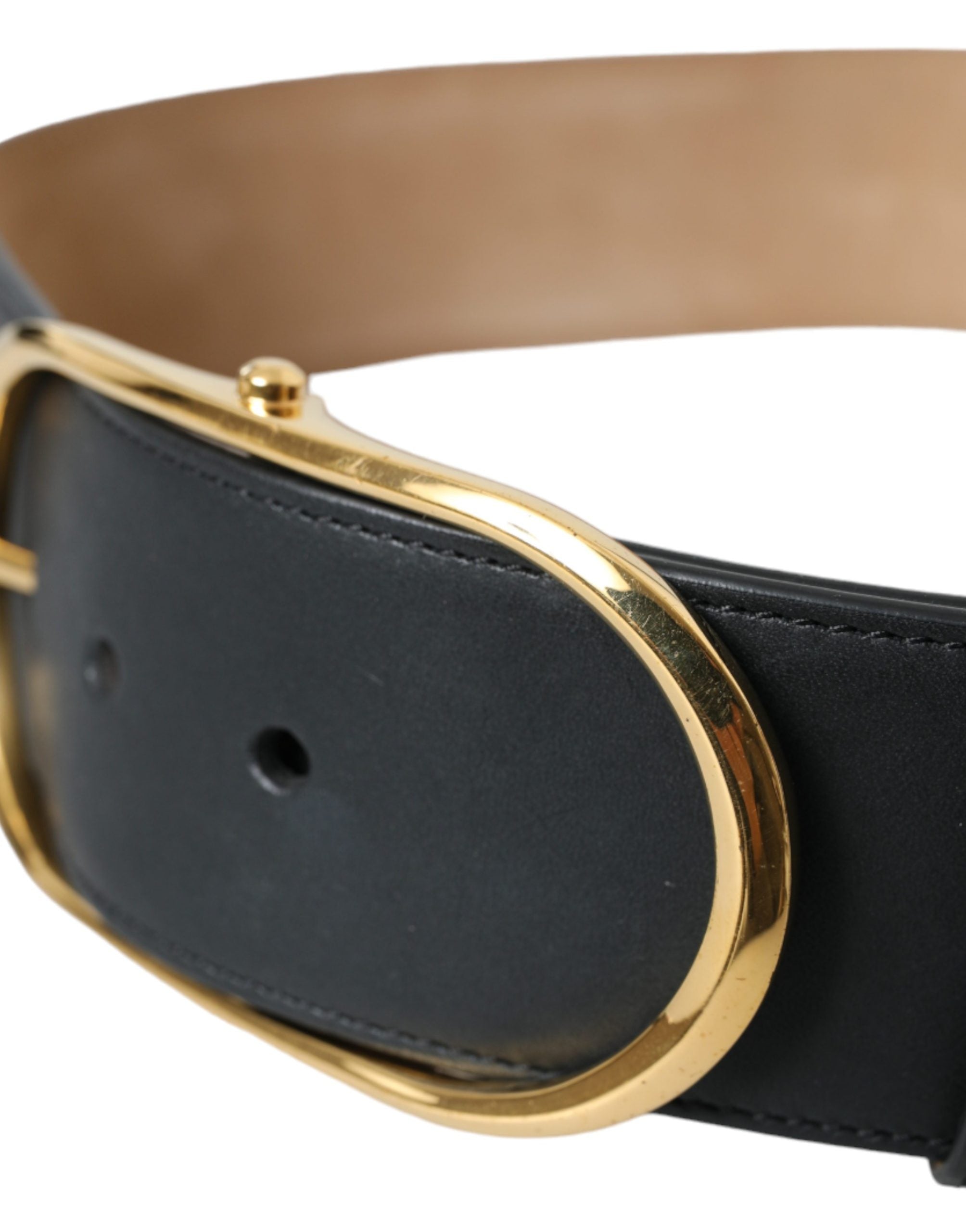 Dolce & Gabbana Black Leather Classic Metal Oval Buckle Belt - view 4