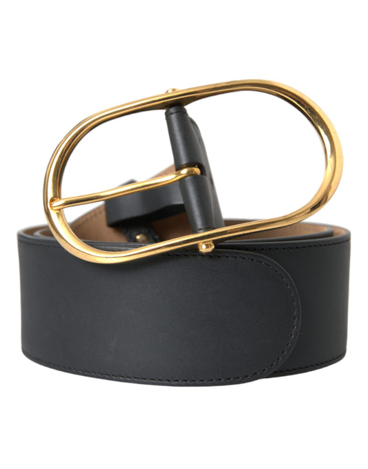Dolce & Gabbana Black Leather Classic Metal Oval Buckle Belt - YSONA