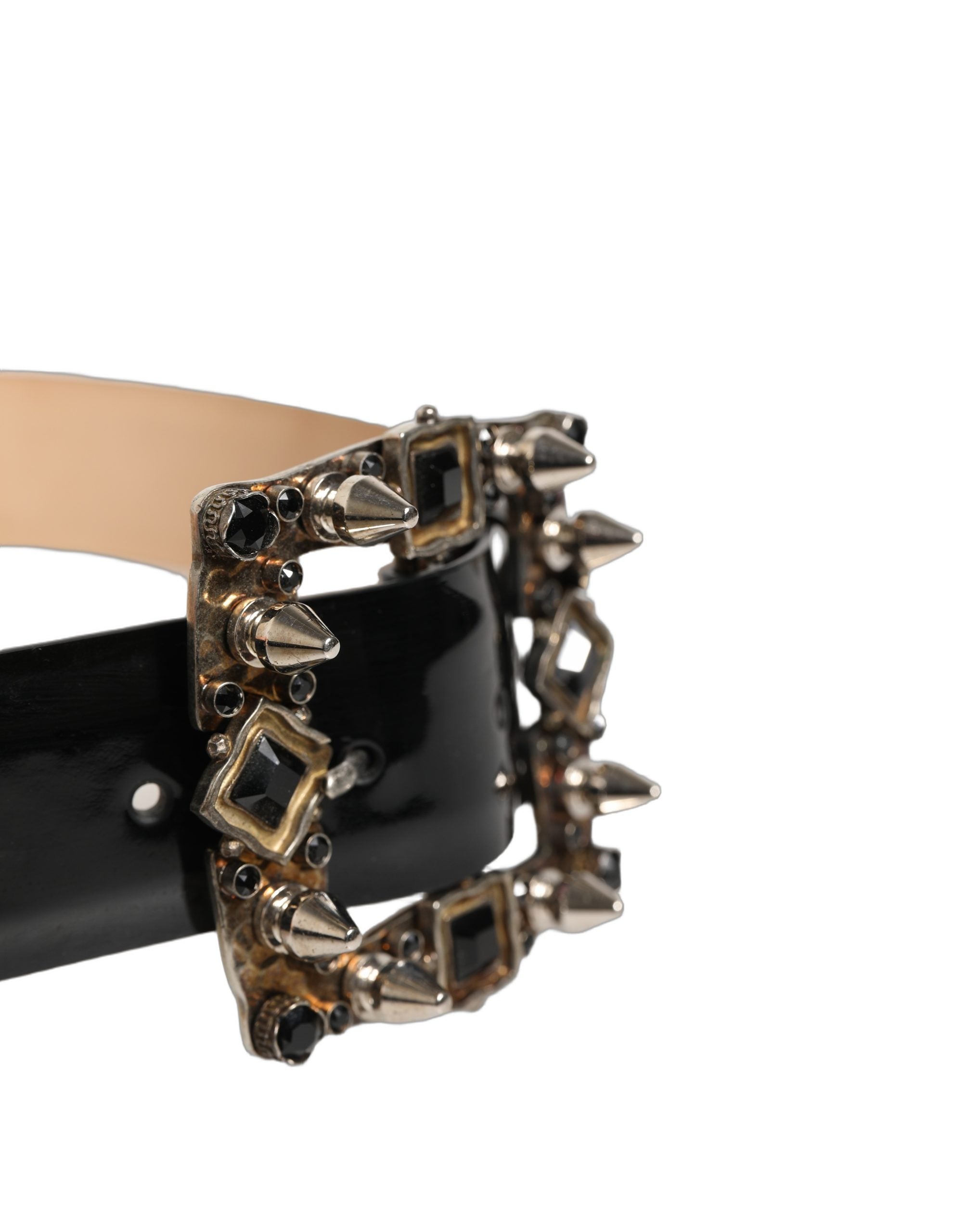 Dolce & Gabbana Black Leather Crystal Metal Buckle Belt - YSONA