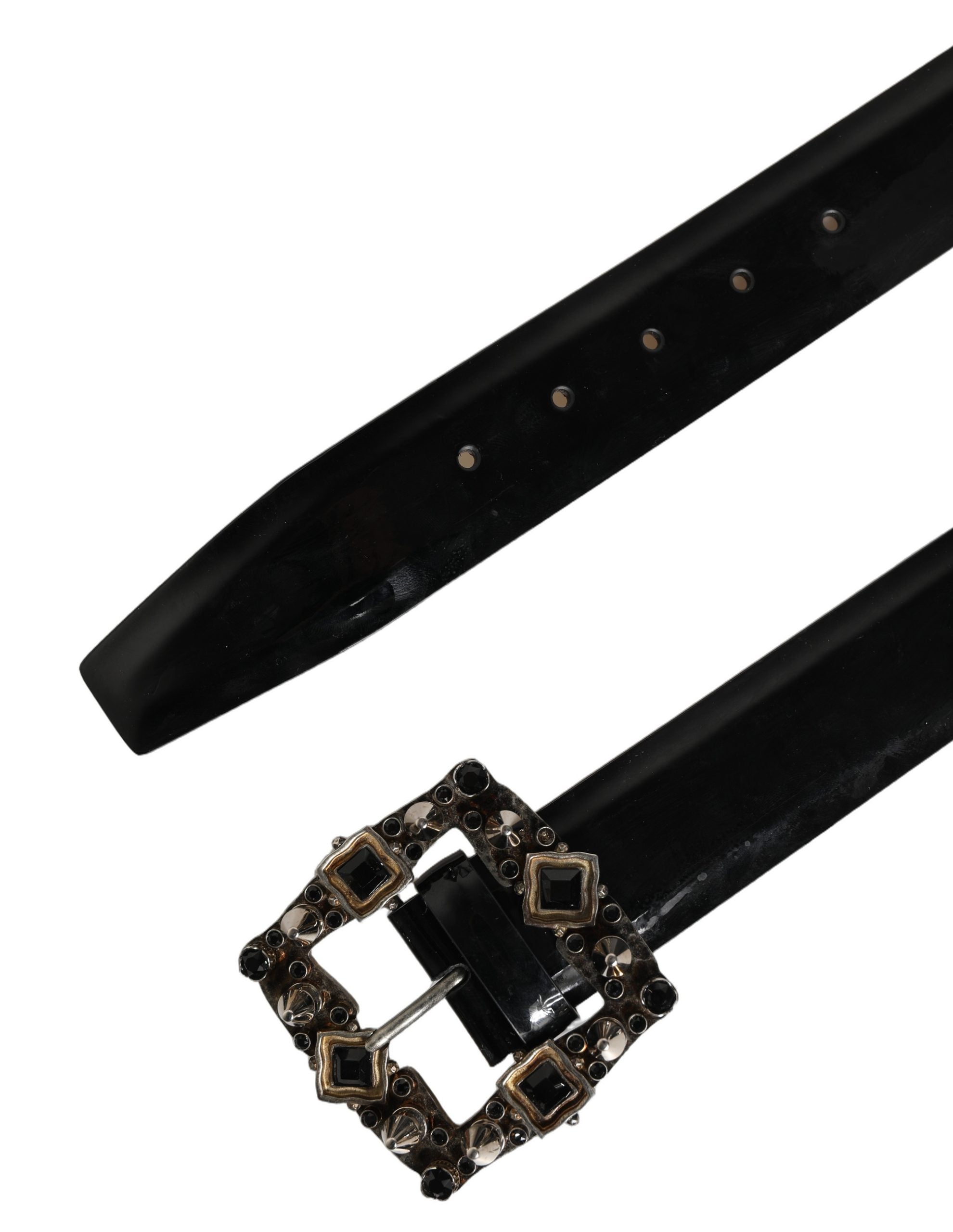 Dolce & Gabbana Black Leather Crystal Metal Buckle Belt - view 4