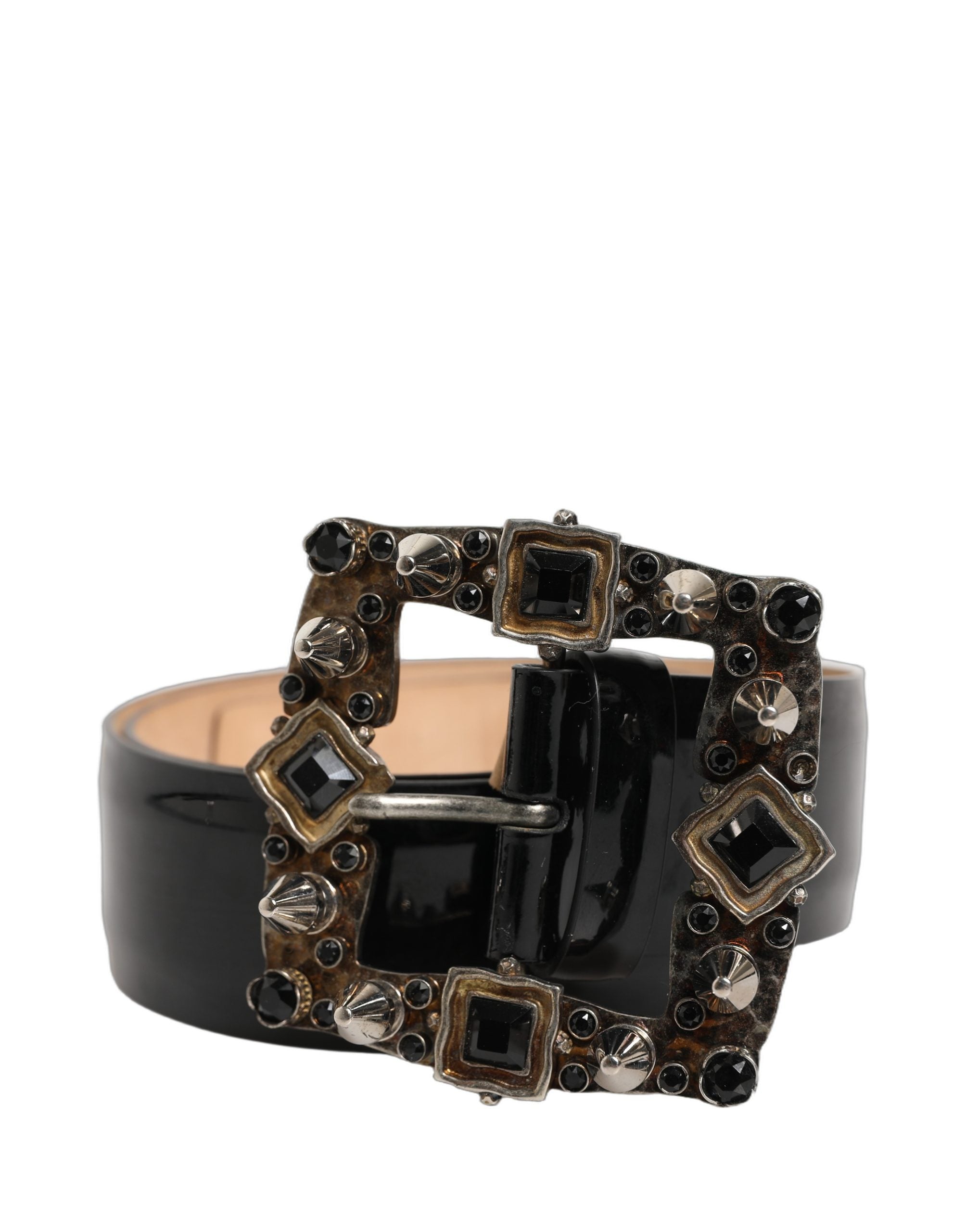 Dolce & Gabbana Black Leather Crystal Metal Buckle Belt - view 5