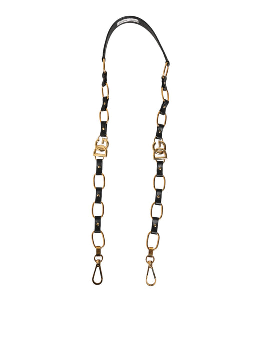 Dolce & Gabbana Black Leather Gold Chain Bag Accessory Shoulder Strap - YSONA