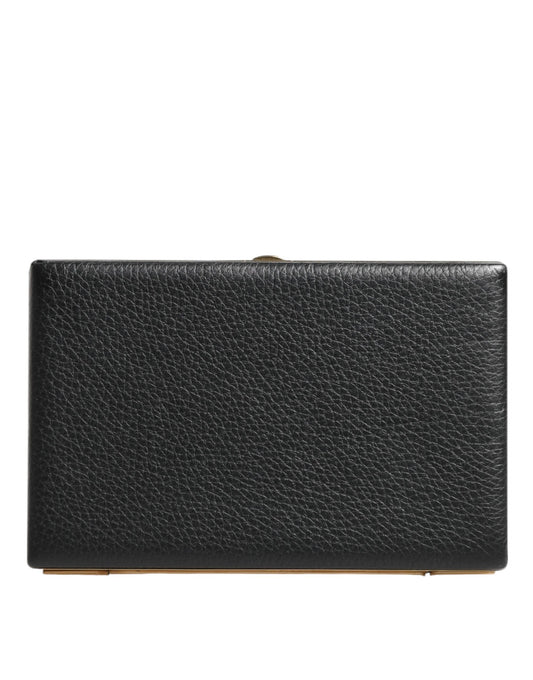 Dolce & Gabbana Black Leather Gold Frame Clutch Evening Party Purse Bag - YSONA