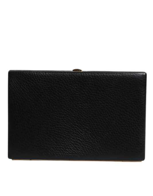 Dolce & Gabbana Black Leather Gold Frame Clutch Evening Party Purse Bag - YSONA
