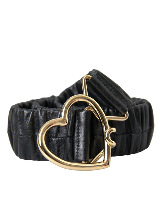 Dolce & Gabbana Black Leather Gold Heart Metal Buckle Belt - YSONA