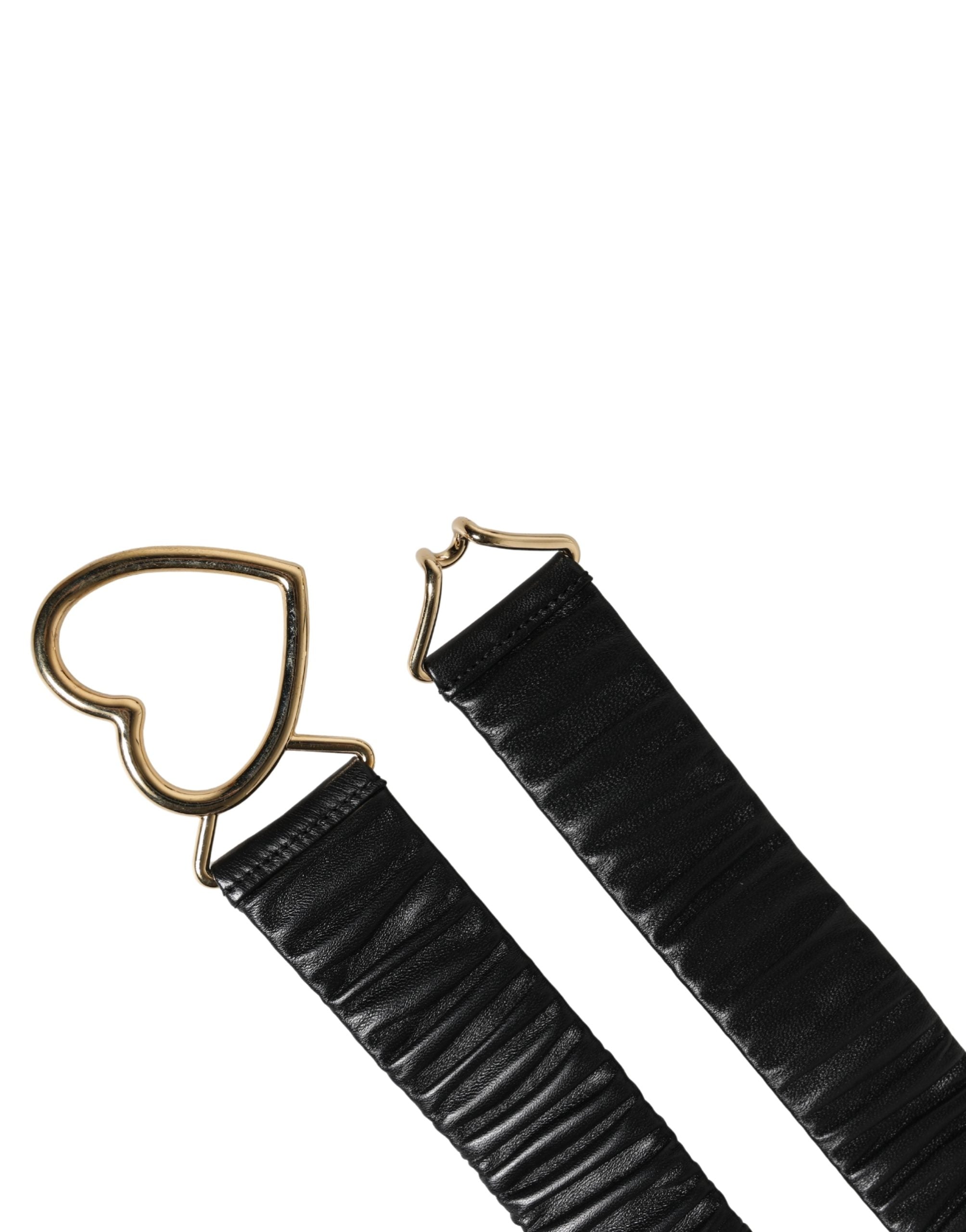 Dolce & Gabbana Black Leather Gold Heart Metal Buckle Belt - YSONA