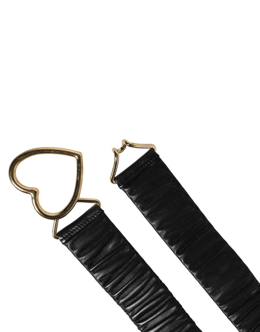 Dolce & Gabbana Black Leather Gold Heart Metal Buckle Belt - YSONA