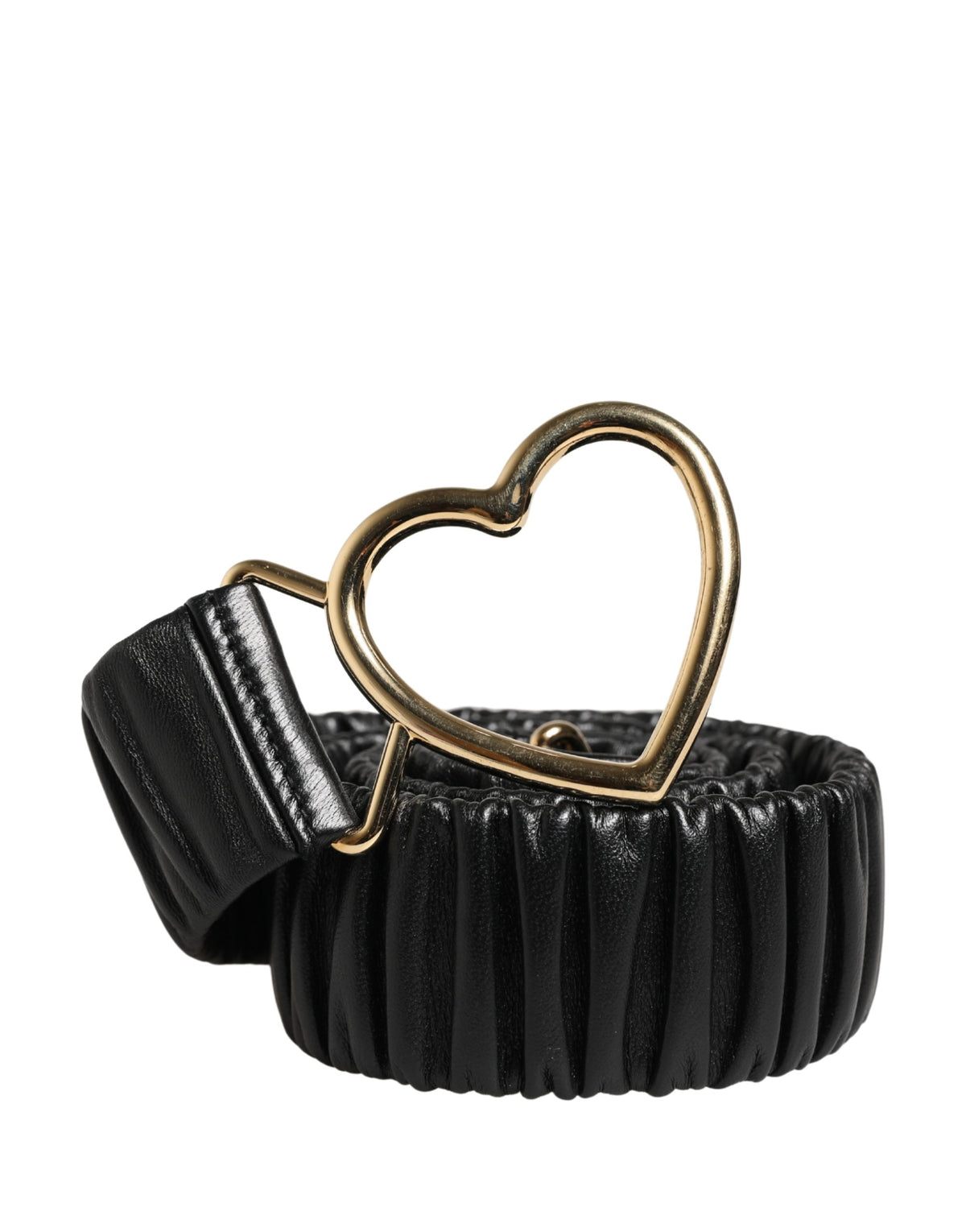 Dolce & Gabbana Black Leather Gold Heart Metal Buckle Belt - view 2