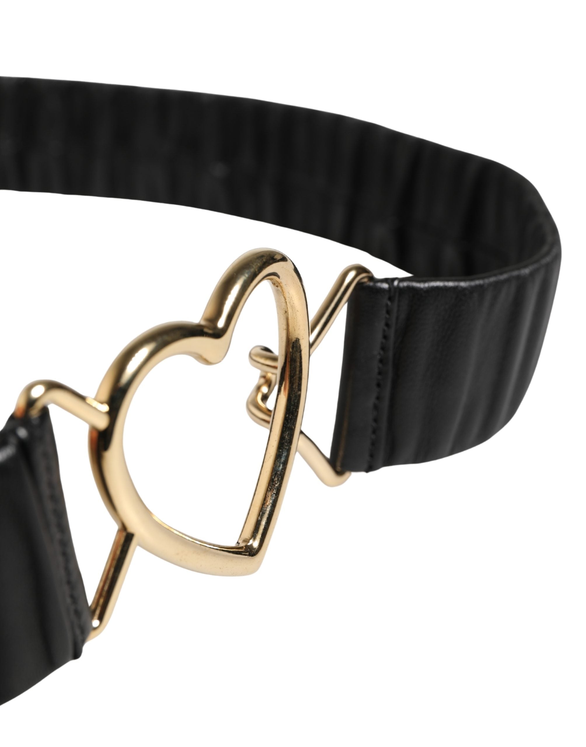 Dolce & Gabbana Black Leather Gold Heart Metal Buckle Belt - view 5
