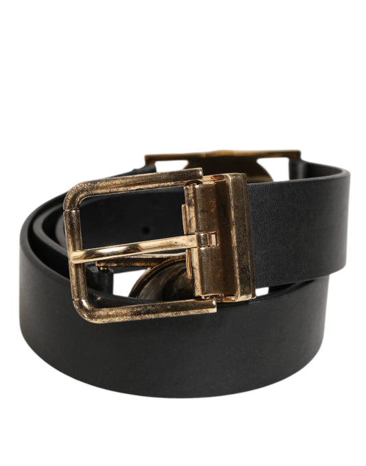 Dolce & Gabbana Black Leather Gold Silver Coin Buckle Belt - YSONA