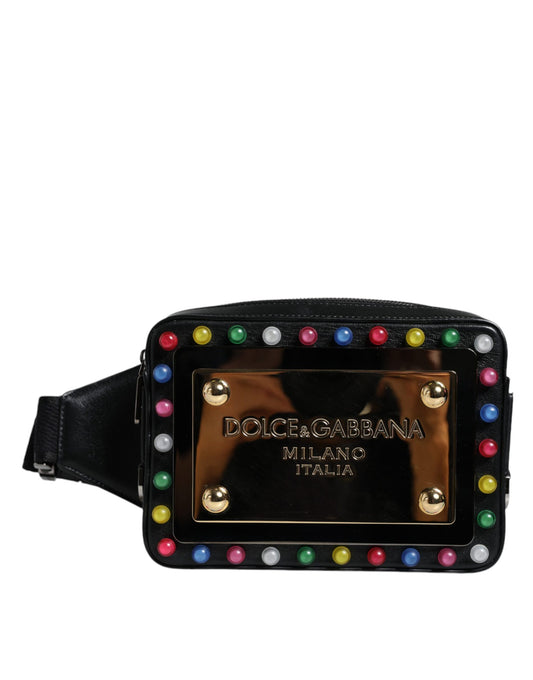 Dolce & Gabbana Black Leather LED Logo Belt Waist Fanny Pack Bag - YSONA