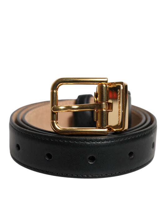 Dolce & Gabbana Black Leather Logo Metal Waist Buckle Belt - YSONA