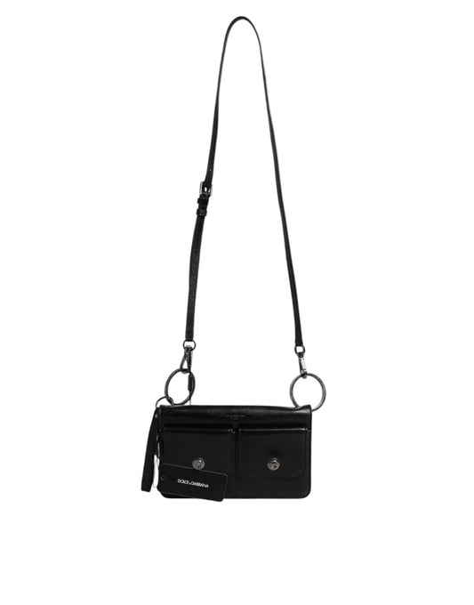 Dolce & Gabbana Black Leather Logo Purse Shoulder Crossbody Bag - YSONA