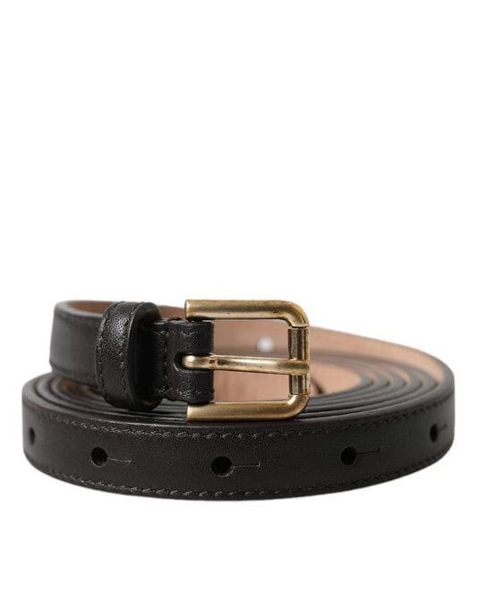 Dolce & Gabbana Black Leather Long Skinny Gold Metal Buckle Belt - YSONA