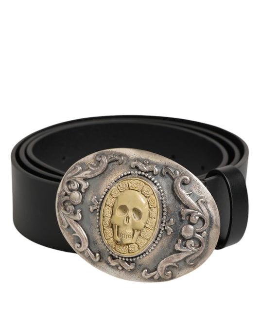 Dolce & Gabbana Black Leather Ornate Metal Buckle Men Belt - YSONA