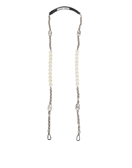 Dolce & Gabbana Black Leather Pearl Chain Bag Accessory Shoulder Strap - YSONA