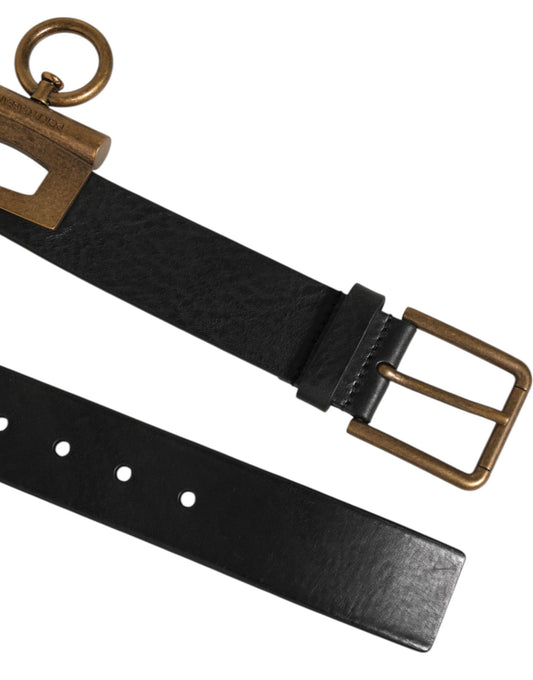 Dolce & Gabbana Black Leather Side Rings Brass Buckle Belt - YSONA
